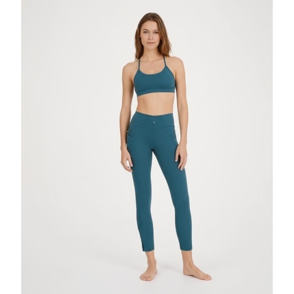 ATHLETA Lightning 7/8 Tights Womens XS Teal Zipper‎ Pocket Athletic Athleisure